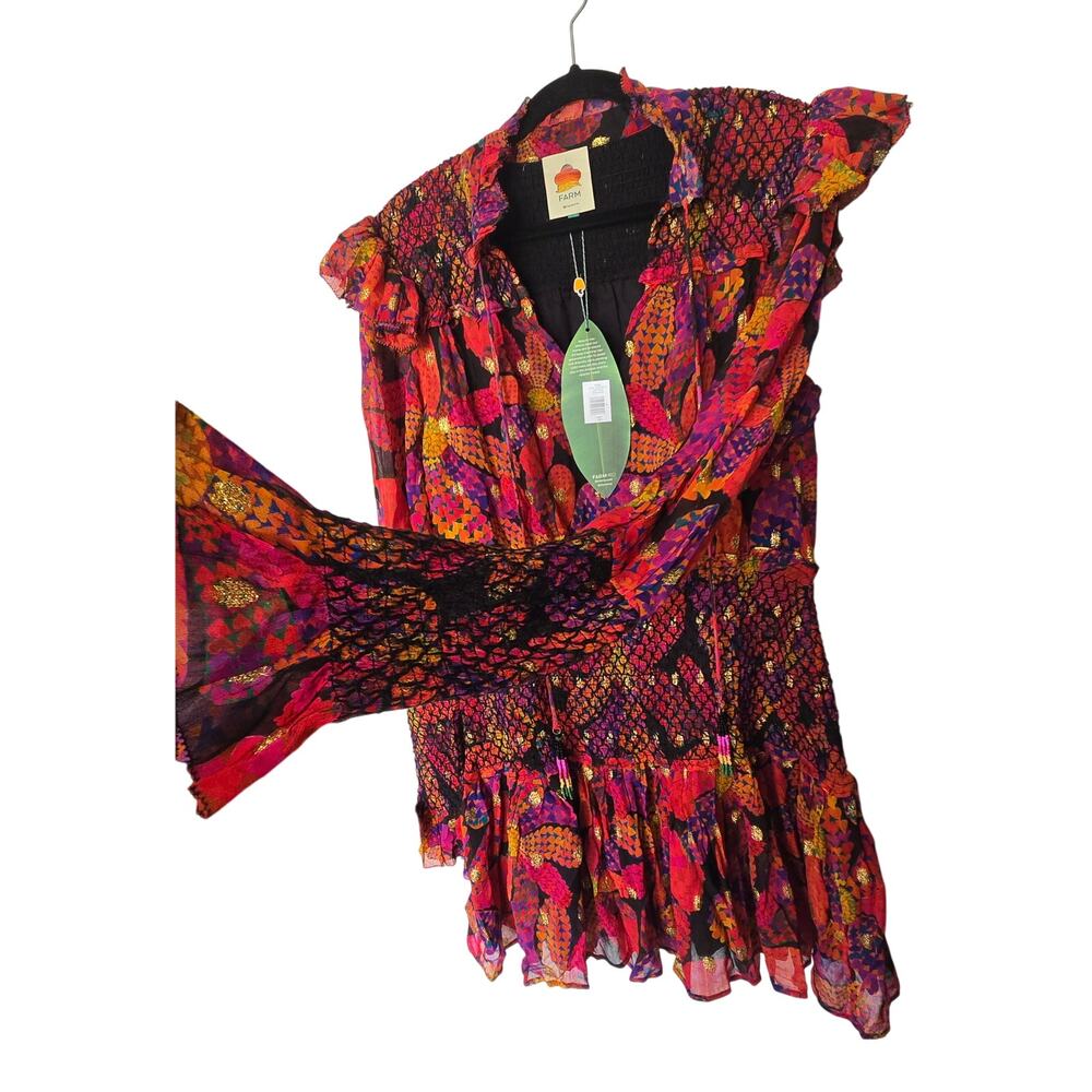New Farm Rio Heart Daisy Fairy Whimsy Ruffled Long Sleeve Colorful Dress Size M - Picture 4 of 13